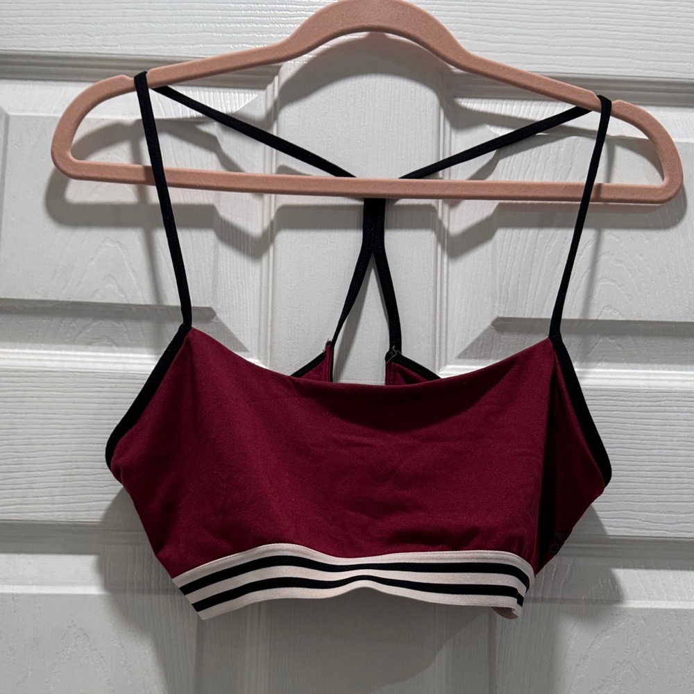 adidas Burgundy Sports Bra with Strappy Back